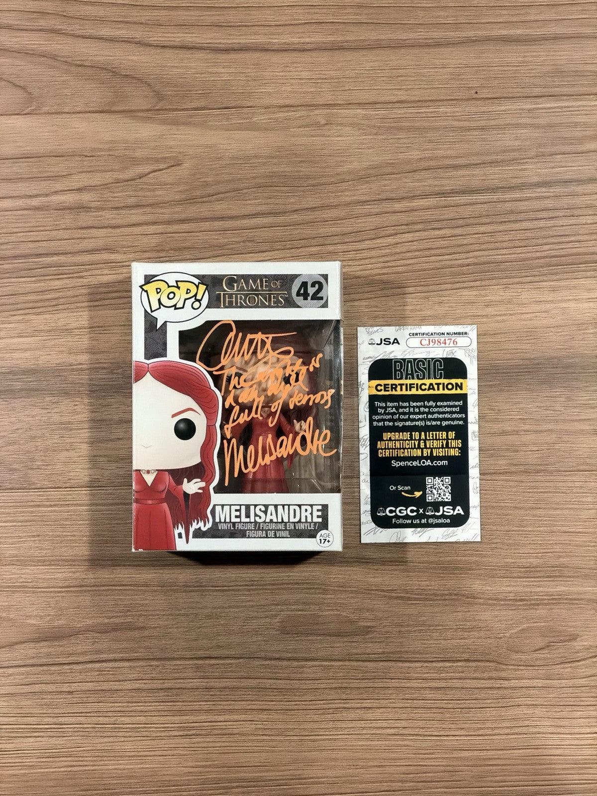 JSA COA Carice van Houten signed Melisandre Game of Thrones 42 Funko Pop