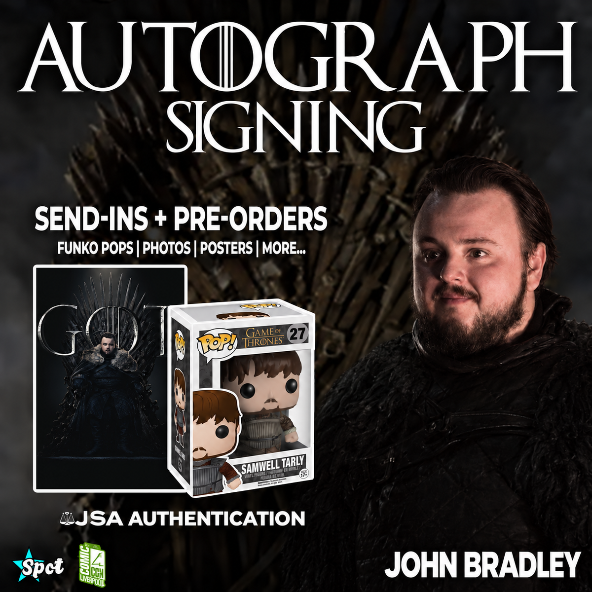 John Bradley to Sign for StarSpot! | Samwell Tarly in Game of Thrones