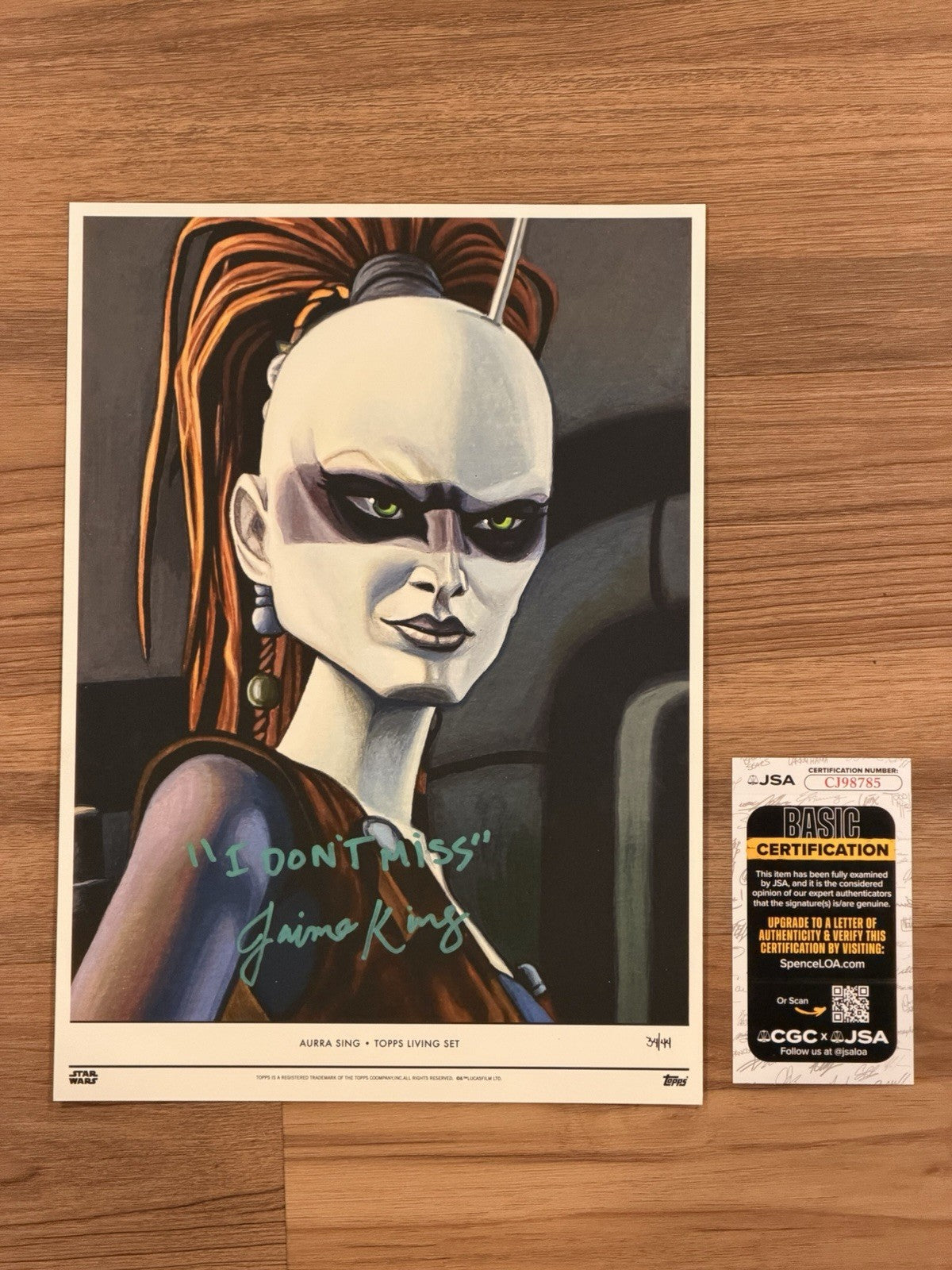 JSA COA Jaime King signed Aurra Sing Topps 10x14 Living Set Card Art Quote + CN